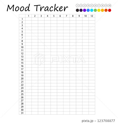 Mood tracker in pixels. Calendar munthly, yearly, weekly, dayly organizer. Calendar for personal and work issues. Feelings Planner, habit tracker. Vector illustration 123708877
