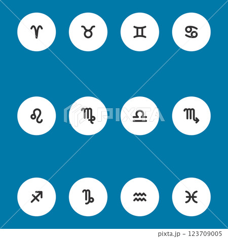 Zodiac horoscope. Twelve astrological icon symbols set. Stylized star signs esoteric. Simple line vector illustration 123709005
