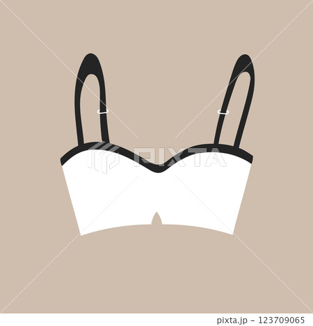 Cute female white bra. Trendy corset bra icon. Women underwear element. Feminine symbol, template modern design for invitation, poster, card, fabric. Sensuality cloth concept. Vector illustration 123709065