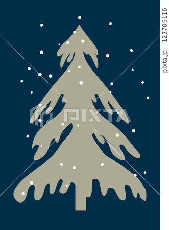Advent calendar. Christmas print. Christmas Tree with decorations and illuminations. Doodle Design for hiliday card, poster 123709116