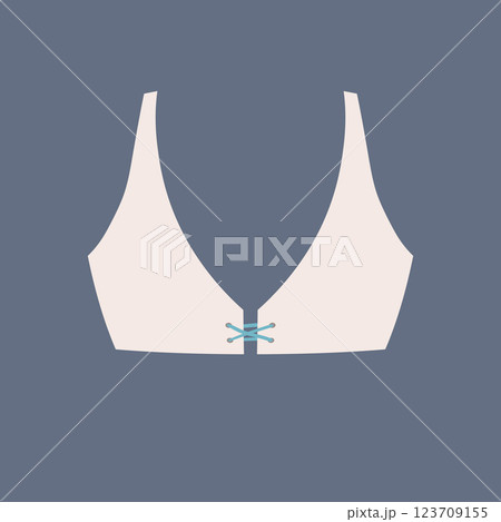 Cute female beige bra. Trendy corset bra icon. Women underwear element. Feminine symbol, template modern design for invitation, poster, card, fabric. Sensuality cloth concept. Vector illustration 123709155