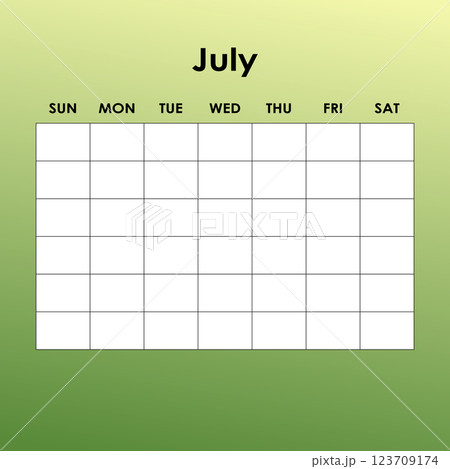 July. Calendar planner. Corporate week. Template layout, 12 months yearly, white background. Simple design for business brochure, flyer, print media, advertisement. Week starts from Monday July. Calendar planner. Corporate week. Template layout, 12 months yearly, white background. Simple design for business brochure, flyer, print media, advertisement. Week starts from Monday 123709174