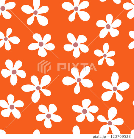 Seamless blooming floral pattern based on hand drawn art ornaments. Colorful flowers on color background. Vector illustration. Simple minimalistic pattern for fabric, textile 123709528