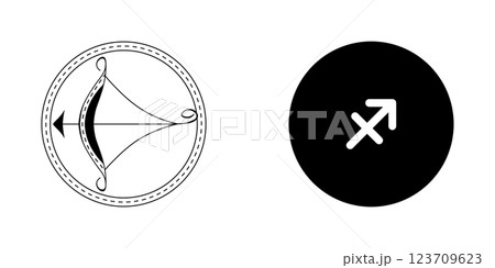 Zodiac horoscope. Sagittarius astrological icon symbol. Stylized star sign esoteric. Simple line vector illustration 123709623