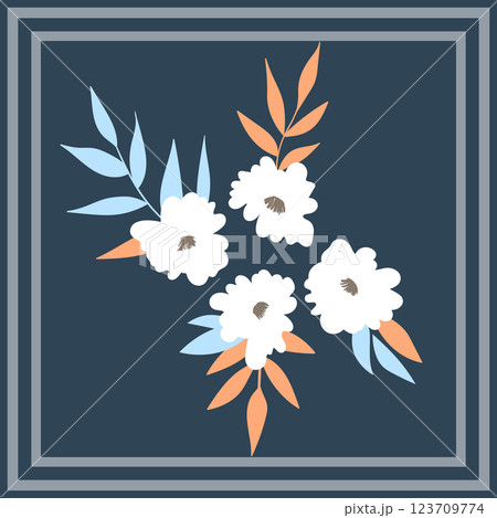 Print for kerchief, bandana, scarf, handkerchief, shawl, neck scarf. Squared pattern with ornament for fabric, textile, silk products. Paisley vector with abstract flowers. Floral folk tracery 123709774