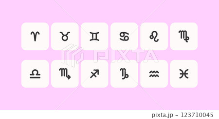 Zodiac horoscope. Twelve astrological icon symbols set. Stylized star signs esoteric. Simple line vector illustration 123710045