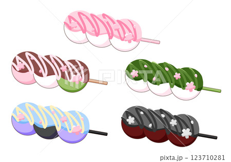 カラフルな桜のお花見だんごイラスト素材 123710281