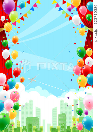 ビル街、飛行機、劇場、ゴールデンウィーク、背景、イラスト、縦 ビル街、飛行機、劇場、ゴールデンウィーク、背景、イラスト、縦 123710386