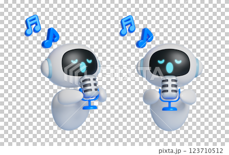 3D graphics of AI character holding a microphone and singing 123710512