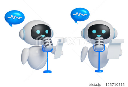 3D graphics of AI character recording while reading a script 3D graphics of AI character recording while reading a script 123710513