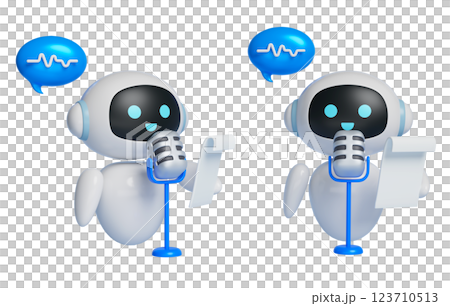 3D graphics of AI character recording while reading a script 3D graphics of AI character recording while reading a script 123710513