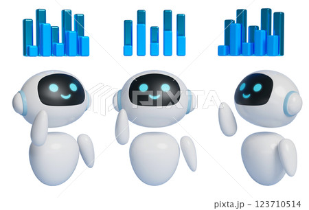 AI character 3D graphics showing a bar graph floating in the air 123710514