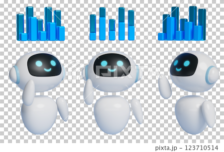 AI character 3D graphics showing a bar graph floating in the air 123710514