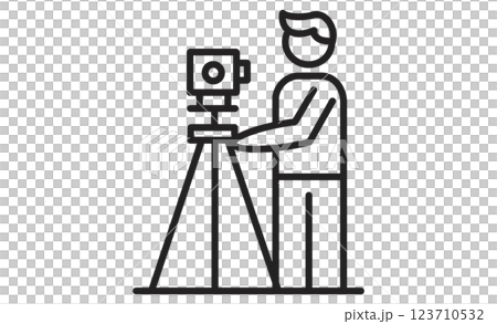 土地家屋調査士のアイコン 測量を行う技術者の線画イラスト 土地家屋調査士のアイコン 測量を行う技術者の線画イラスト 123710532