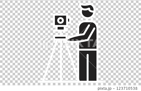 Land and house surveyor icon Line drawing illustration of a technician conducting surveying 123710538