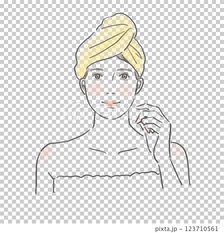 頭にタオルラップをして微笑む綺麗な女性のイラスト 頭にタオルラップをして微笑む綺麗な女性のイラスト 123710561