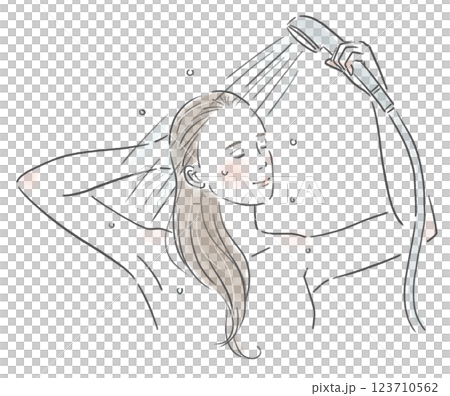 シャワーを浴びている綺麗な女性の上半身のイラスト 123710562