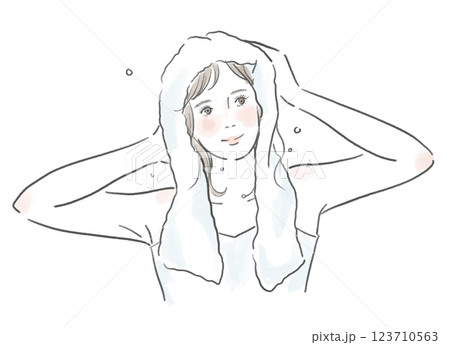 風呂上りに髪をタオルドライする綺麗な女性のイラスト 風呂上りに髪をタオルドライする綺麗な女性のイラスト 123710563