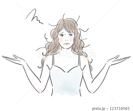 髪がぼさぼさで困った顔の綺麗な長髪の女性のイラスト 髪がぼさぼさで困った顔の綺麗な長髪の女性のイラスト 123710565
