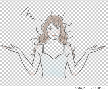 Illustration of a beautiful long-haired woman with messy hair and a troubled face 123710565