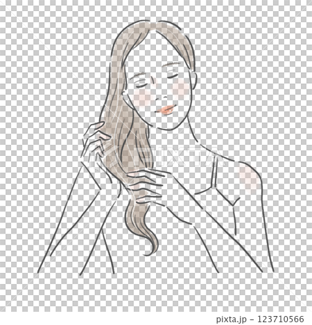 一位長髮美女微笑著做頭髮護理的插圖 一位長髮美女微笑著做頭髮護理的插圖 123710566