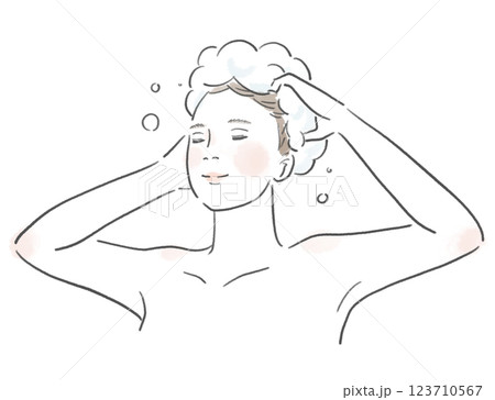 シャンプーで髪を洗う綺麗な女性のイラスト 123710567