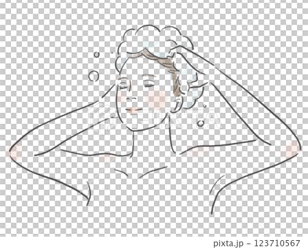 一位美麗女子用洗髮精洗頭髮的插圖 一位美麗女子用洗髮精洗頭髮的插圖 123710567