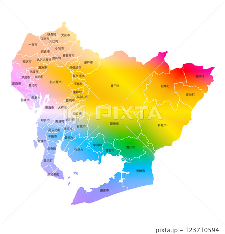 愛知県と市町村地図 愛知県と市町村地図 123710594