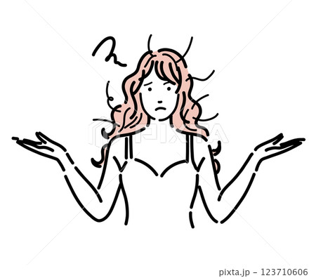 髪がぼさぼさで困った顔の綺麗な長髪の女性のイラスト 髪がぼさぼさで困った顔の綺麗な長髪の女性のイラスト 123710606