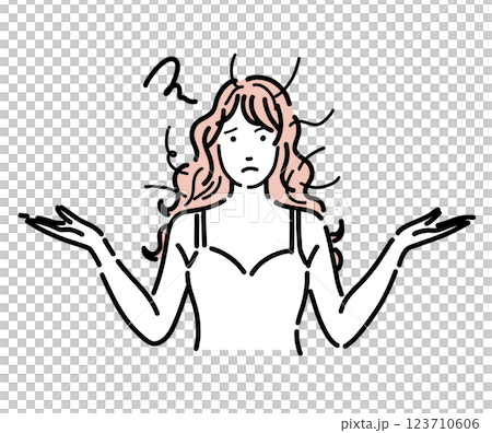 髪がぼさぼさで困った顔の綺麗な長髪の女性のイラスト 髪がぼさぼさで困った顔の綺麗な長髪の女性のイラスト 123710606