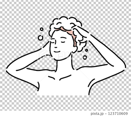 シャンプーで髪を洗う綺麗な女性のイラスト シャンプーで髪を洗う綺麗な女性のイラスト 123710609