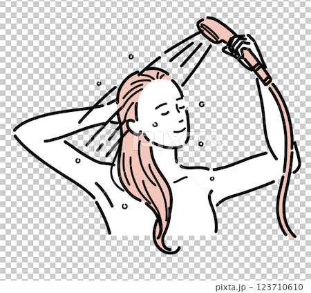 Illustration of the upper body of a beautiful woman taking a shower Illustration of the upper body of a beautiful woman taking a shower 123710610