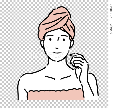Illustration of a beautiful woman smiling with a towel wrapped around her head Illustration of a beautiful woman smiling with a towel wrapped around her head 123710613