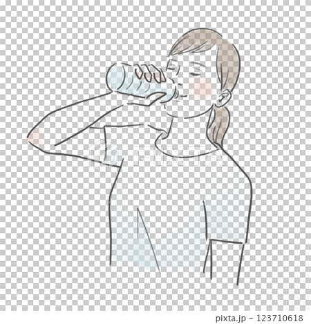 熱中症対策でペットボトルに入った水を飲む健康的な女性のイラスト 熱中症対策でペットボトルに入った水を飲む健康的な女性のイラスト 123710618