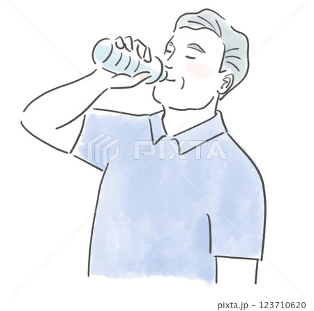 熱中症対策でペットボトルに入った水を飲む健康的な中高年の男性のイラスト 熱中症対策でペットボトルに入った水を飲む健康的な中高年の男性のイラスト 123710620