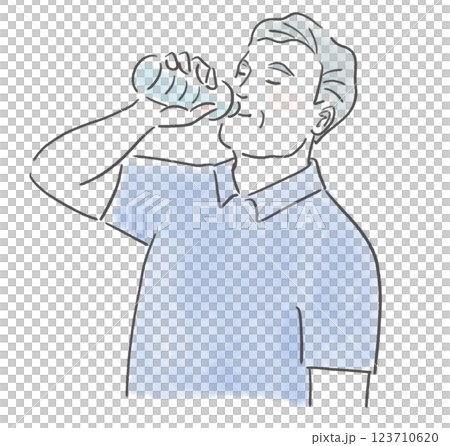 一位健康的中年男子喝瓶裝水預防中暑的插圖 123710620