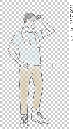 圖示為健康男子站立時戴著帽子以防中暑 123710621