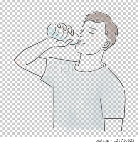 健康男子用塑膠瓶喝水預防中暑的圖示 123710622