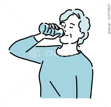 熱中症対策でペットボトルに入った水を飲む健康的な白髪のシニア女性のイラスト 熱中症対策でペットボトルに入った水を飲む健康的な白髪のシニア女性のイラスト 123710627