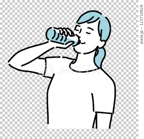 健康女性飲用瓶裝水預防中暑的圖示 123710628