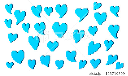 ハート影絵パターン_ドット絵(青) 123710899