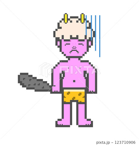 ネガティブなピンクの鬼(ドット絵) 123710906