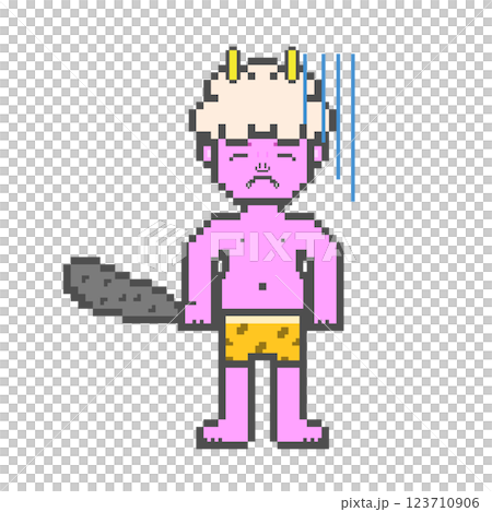 ネガティブなピンクの鬼(ドット絵) 123710906