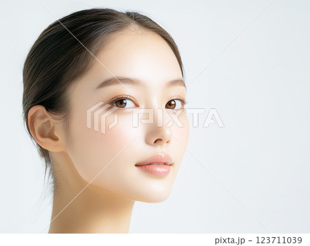 美しい若い女性　美容、健康の広告デザインに最適な人物素材　コピースペース 123711039