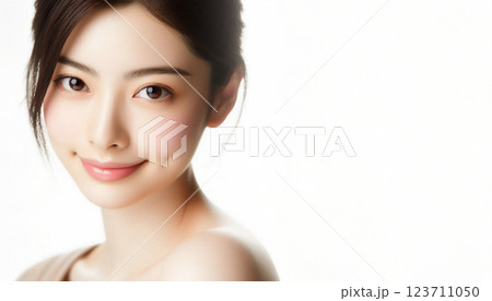 美しい若い女性　美容、健康の広告デザインに最適な人物素材　コピースペース 123711050
