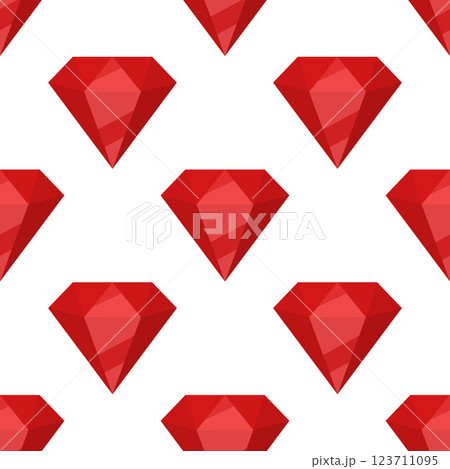 Seamless Red Diamond Pattern. Flat Cartoon Vector Luxury Gemstone Background. Shiny Ruby Crystal Texture, Repeating Precious Stone Design. Jewelry Decor, Red Diamond Wallpaper. Shiny Diamond Pattern 123711095
