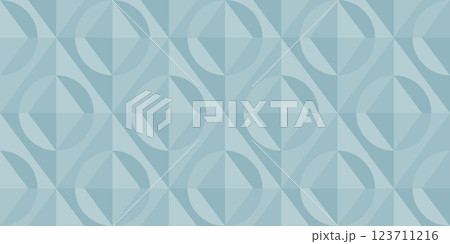 Modern geometric pattern with tessellated circles and diamonds in cool blue tones. Ideal for wallpapers, textiles, packaging, web backgrounds, or contemporary design projects. 123711216