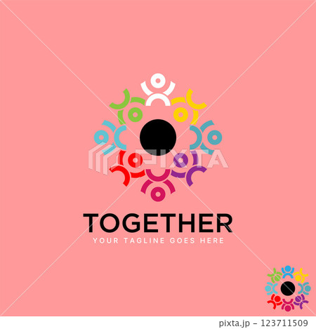 Logo design graphic concept creative premium vector stock image top sell happy active holding hand people rotation partnership teamwork success career 123711509