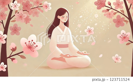 桜の花びらが舞う中の瞑想(リラックス） 123711524