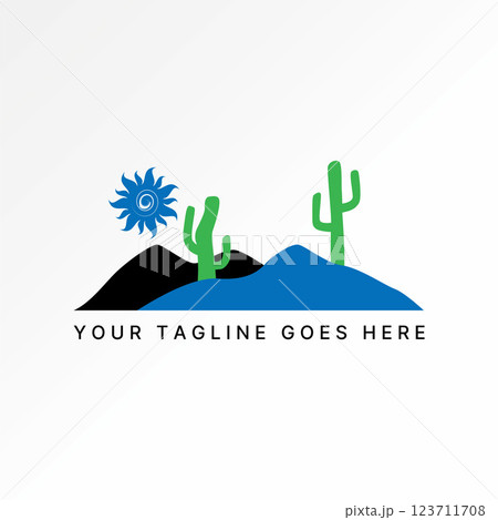 Logo design graphic concept creative premium vector stock image top sell mountain cactus sun desert wild hill climbing landscape canyon travel arizona 123711708